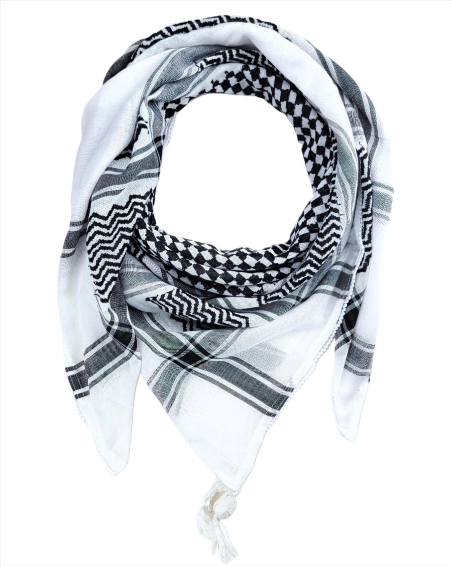 Keffiyeh Checkered Shemagh Palestinian Scarf - Black on White - Mideast Grocers