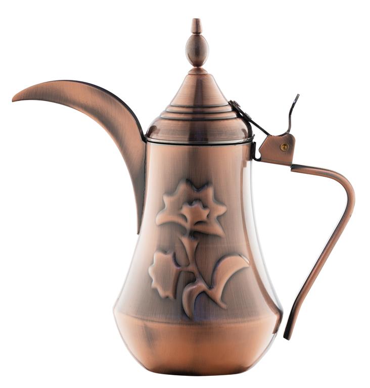 Nour Bronze Coffee Kettle with Flower Design Handle – 1.5L Elegant Traditional Coffee Pot