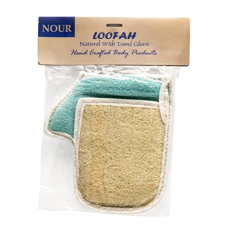 NOUR Natural Bath Glove Thumb Loofah with Towel – Large