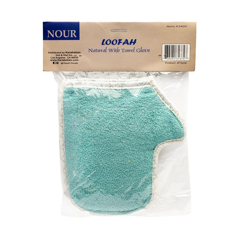 NOUR Natural Bath Glove Thumb Loofah with Towel – Large - 0