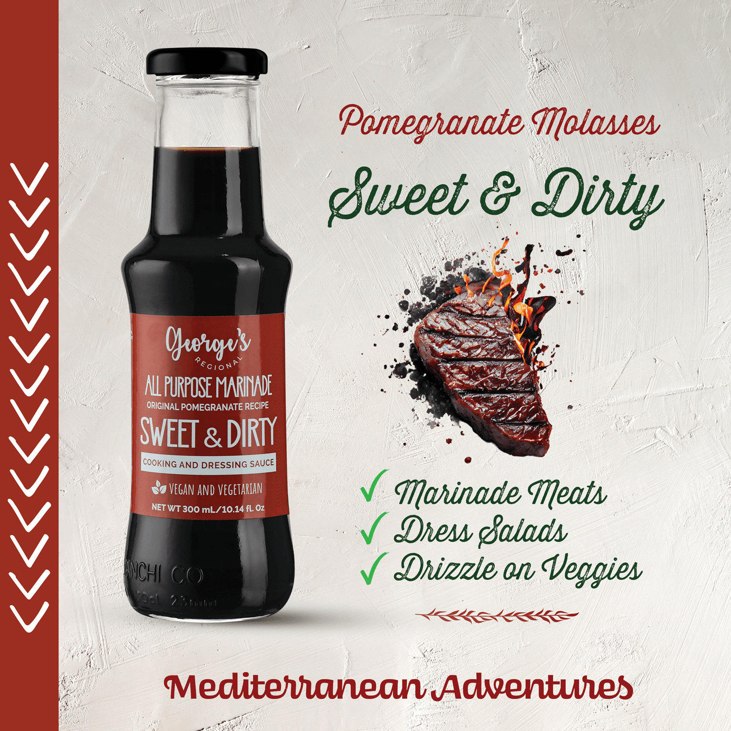 【12/CASE】George's Regional Pomegranate Molasses All Purpose Marinade and Dressing Sauce (Sweet & Dirty Flavor 300 mL/10.14 fl.Oz) - Mideast Grocers