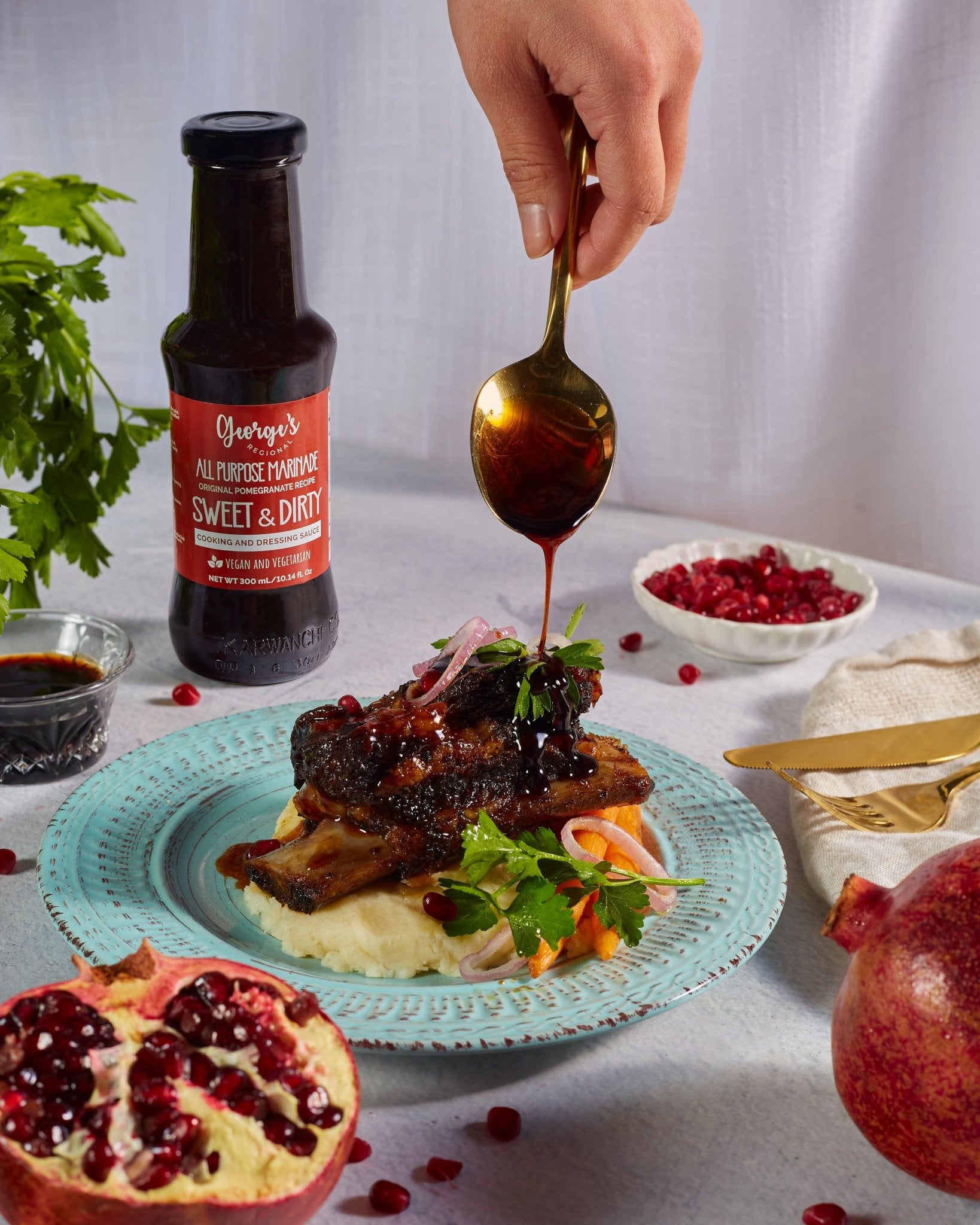 【12/CASE】George's Regional Pomegranate Molasses All Purpose Marinade and Dressing Sauce (Sweet & Dirty Flavor 300 mL/10.14 fl.Oz) - Mideast Grocers