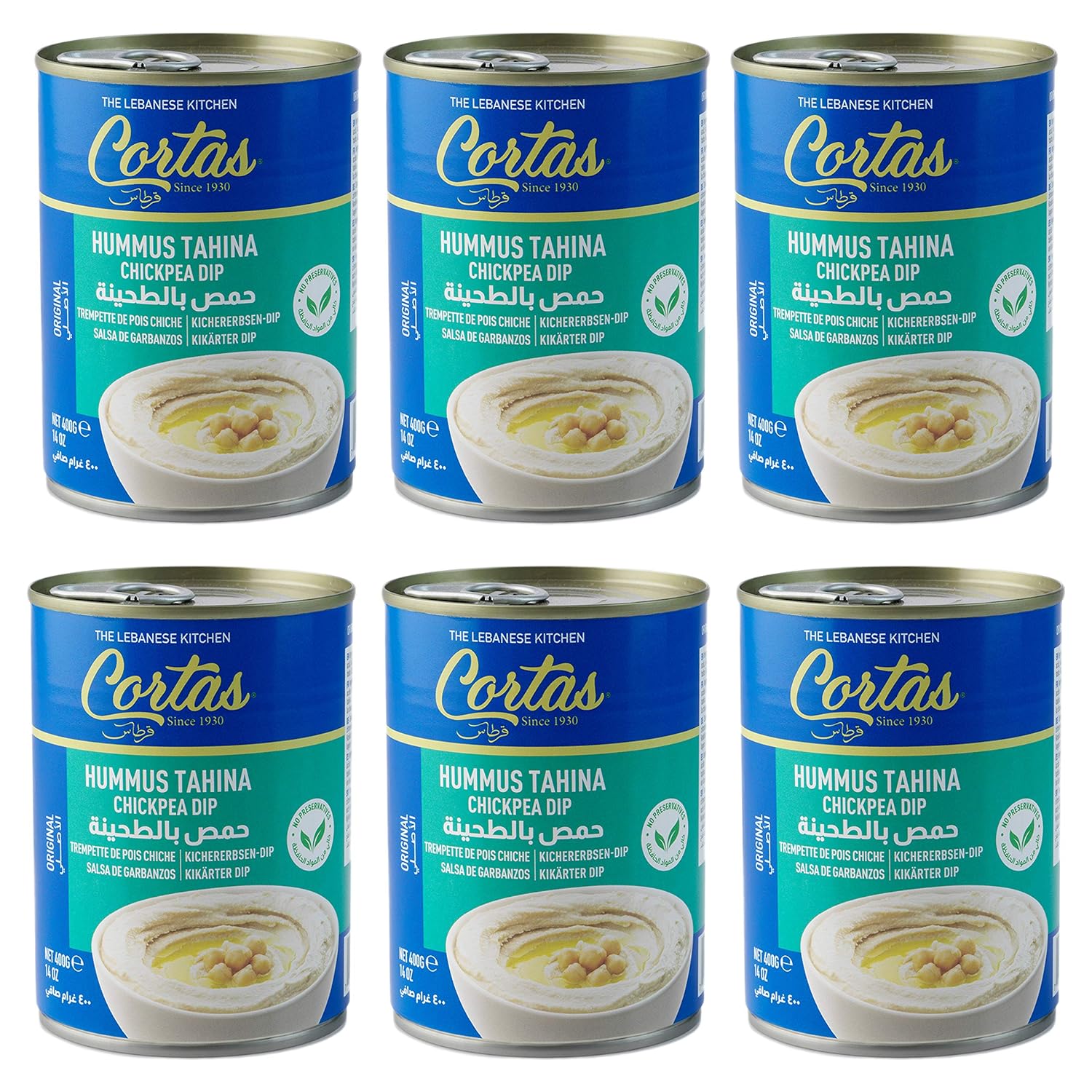 【6 Pack】Cortas Hummus Tahina Chickpea Dip 14 oz - Mideast Grocers