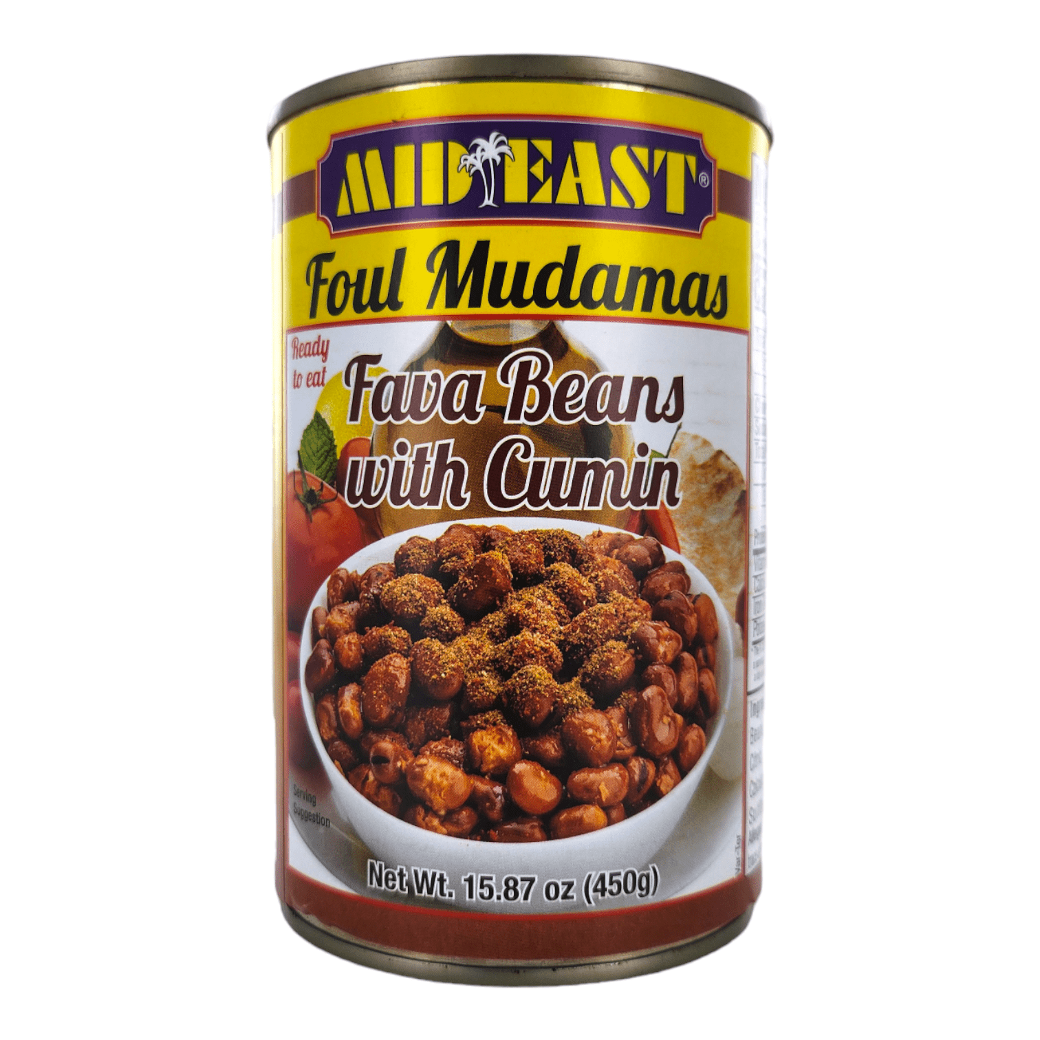 【6 Pack】Mid East Fava Beans with Cumin (Foul Mudamas) 15.87 oz (450g) - Mideast Grocers