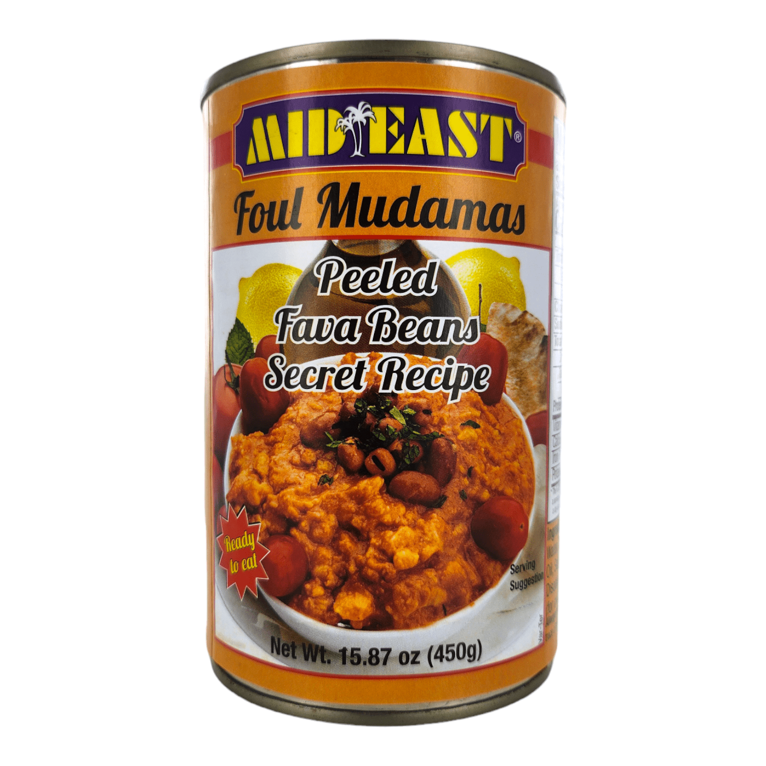 【6 Pack】Mid East Peeled Fava Beans Secret Recipe (Foul Mudamas) 15.87 oz (450g) - Mideast Grocers
