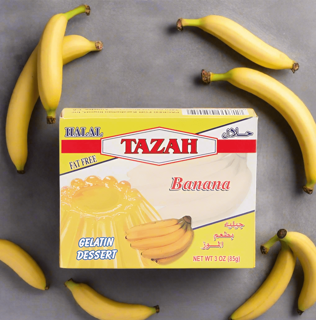 【6 PACK】Tazah Halal Banana Gelatin – 3 oz Delicious & Certified Halal Dessert - Mideast Grocers