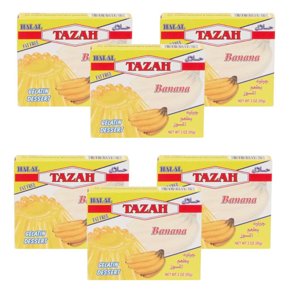 【6 PACK】Tazah Halal Banana Gelatin – 3 oz Delicious & Certified Halal Dessert - Mideast Grocers