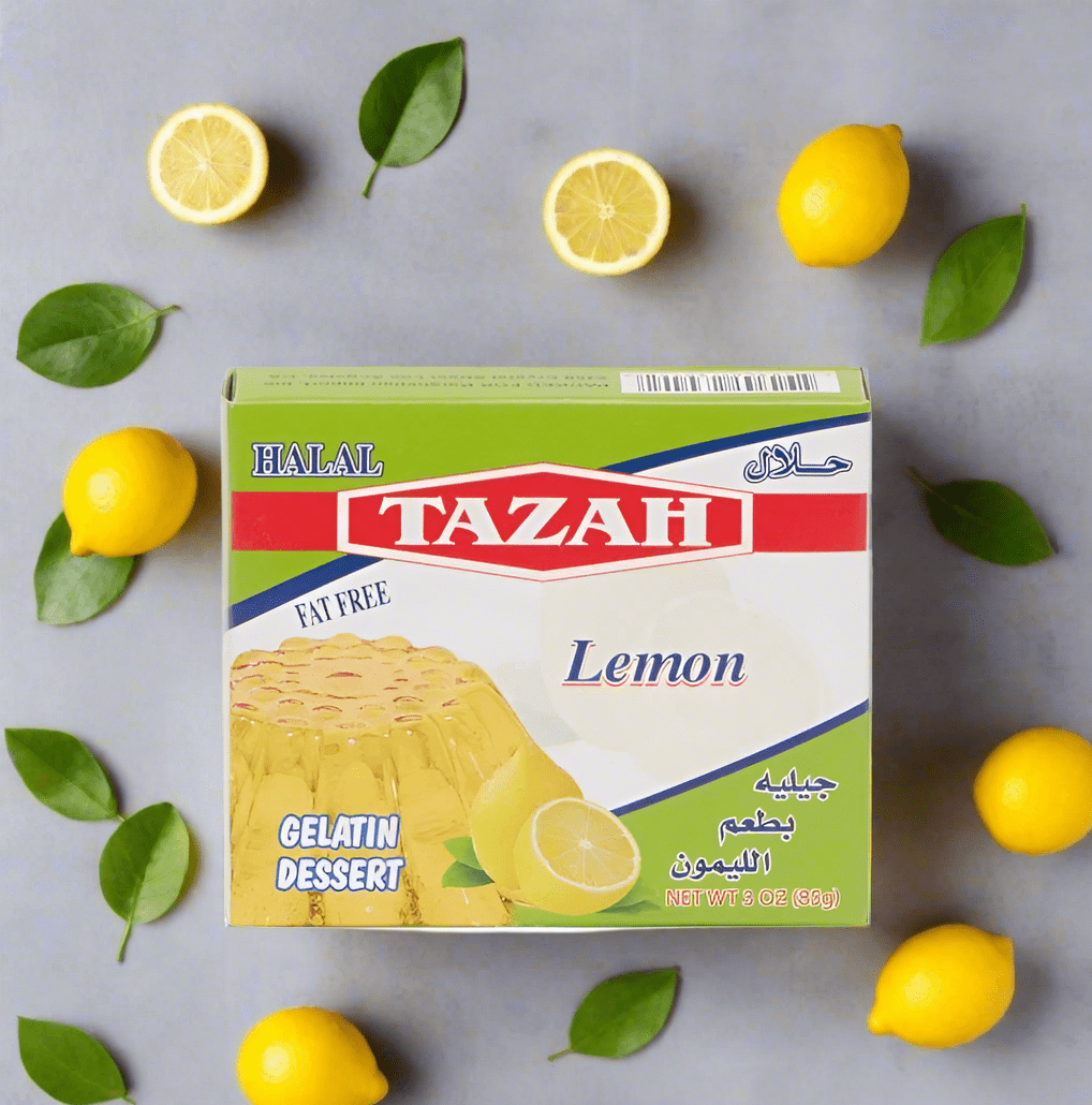 【6 PACK】Tazah Halal Lemon Gelatin – 3 oz Delicious & Certified Halal Dessert - Mideast Grocers