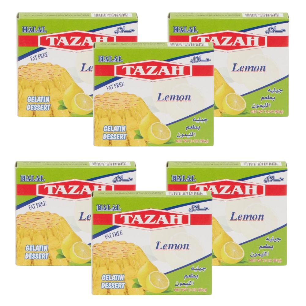 【6 PACK】Tazah Halal Lemon Gelatin – 3 oz Delicious & Certified Halal Dessert - Mideast Grocers