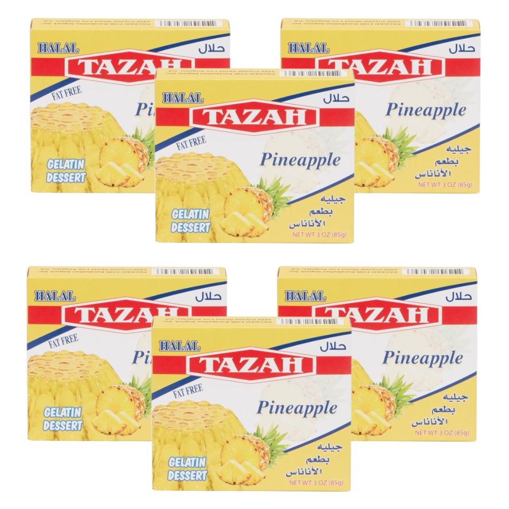 【6 PACK】Tazah Halal Pineapple Gelatin – 3 oz Delicious & Certified Halal Dessert - Mideast Grocers