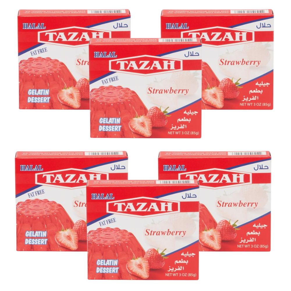 【6 PACK】Tazah Halal Strawberry Gelatin – 3 oz Delicious & Certified Halal Dessert - Mideast Grocers