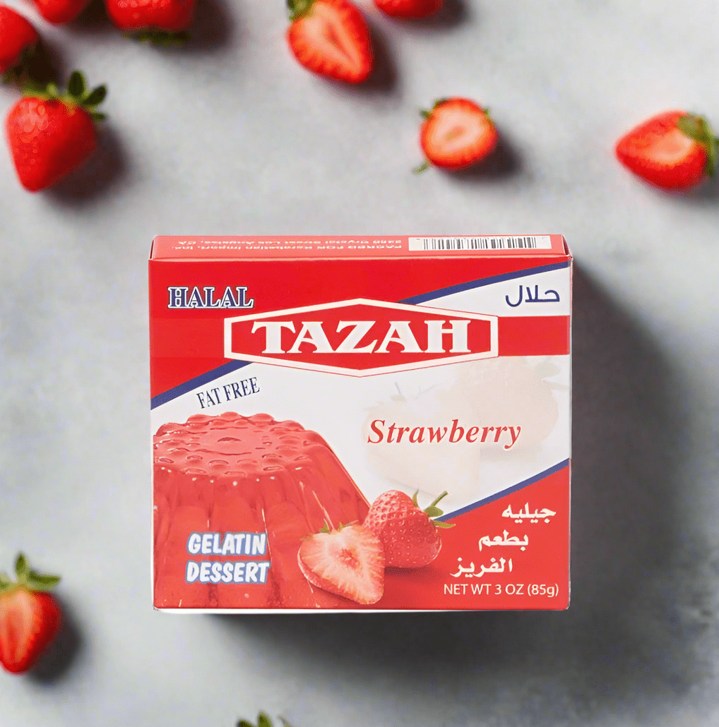 【6 PACK】Tazah Halal Strawberry Gelatin – 3 oz Delicious & Certified Halal Dessert - Mideast Grocers