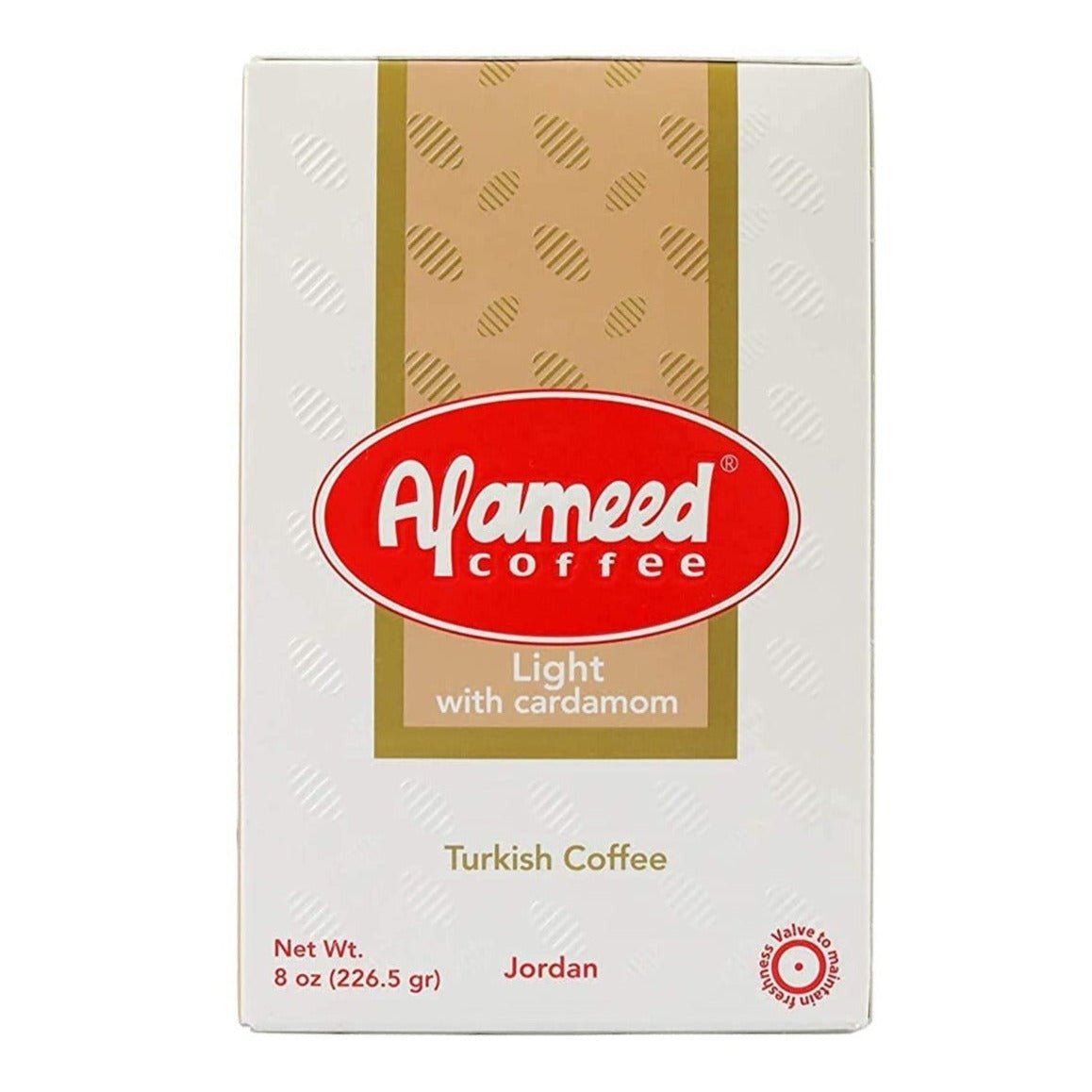 Al Ameed Gourmet Turkish Ground Coffee Light Roast with Cardamom, 100% Authentic Arabica, Finely Ground | Mideast Grocers