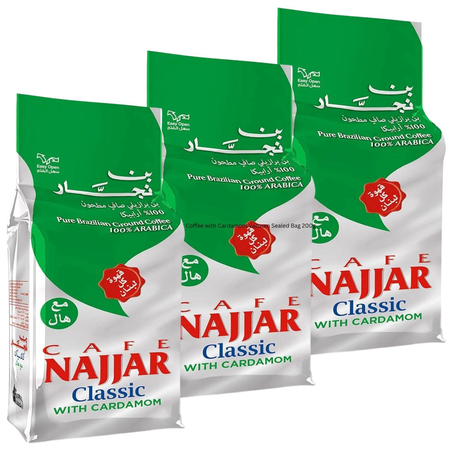 Cafe Najjar Classic Ground Coffee with Cardamom, 3 Pack (450g Bags) – Vacuum Sealed