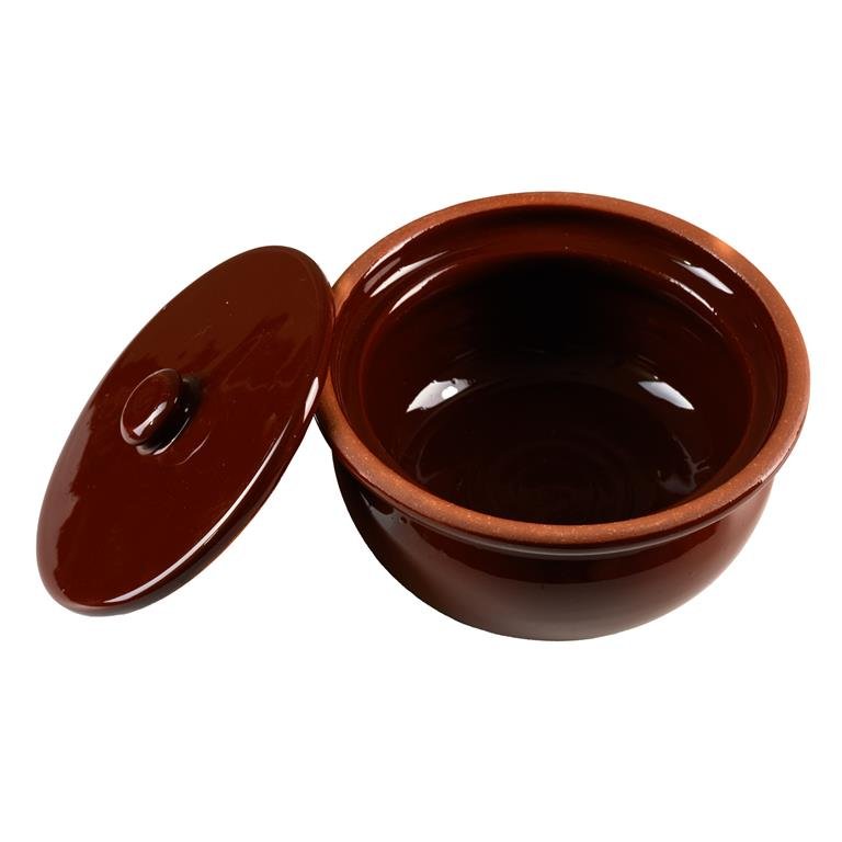 Glazed Clay Casserole Pot with Lid - Mini Handmade, 7 - Inch Wide, 3 - Inch Tall - Mideast Grocers