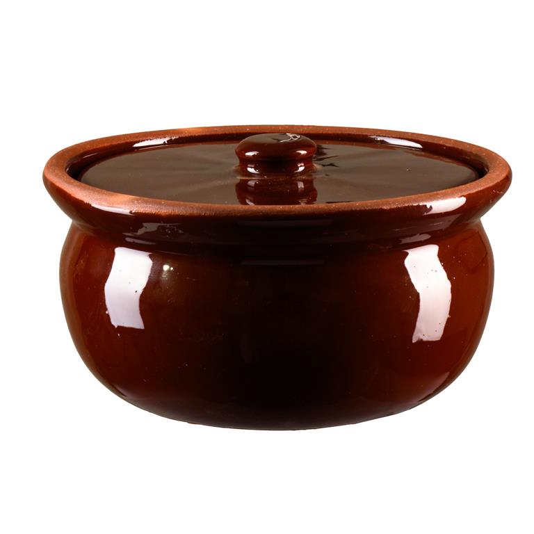 Glazed Clay Casserole Pot with Lid - Mini Handmade, 7 - Inch Wide, 3 - Inch Tall - Mideast Grocers