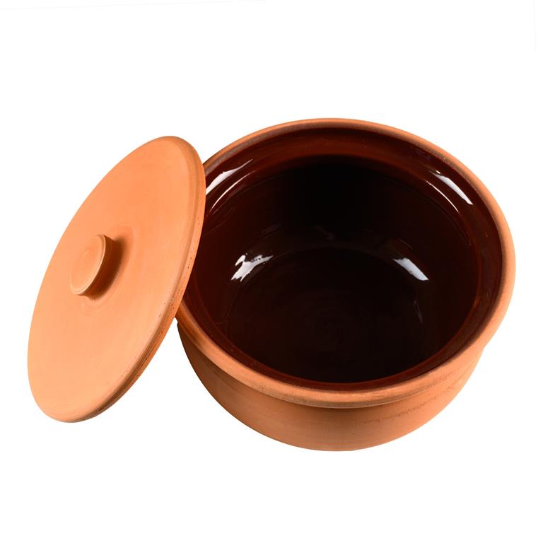 Glazed Clay Casserole Pot with Lid - Small Handmade, 8 - Inch Wide, 4 - Inch Tall - Mideast Grocers