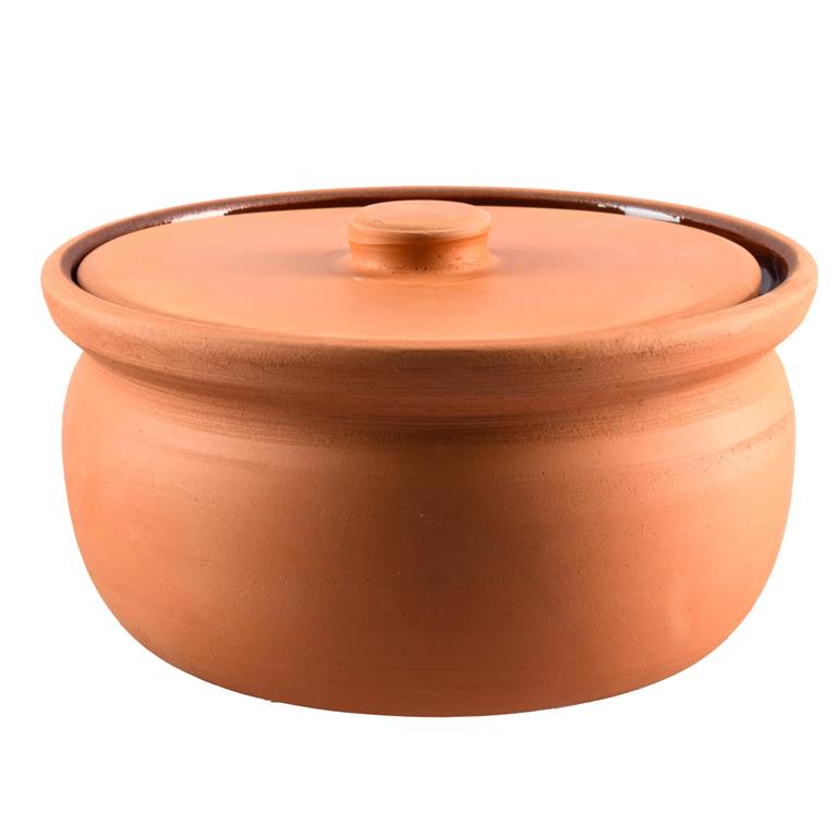 Glazed Clay Casserole Pot with Lid - Small Handmade, 8 - Inch Wide, 4 - Inch Tall - Mideast Grocers