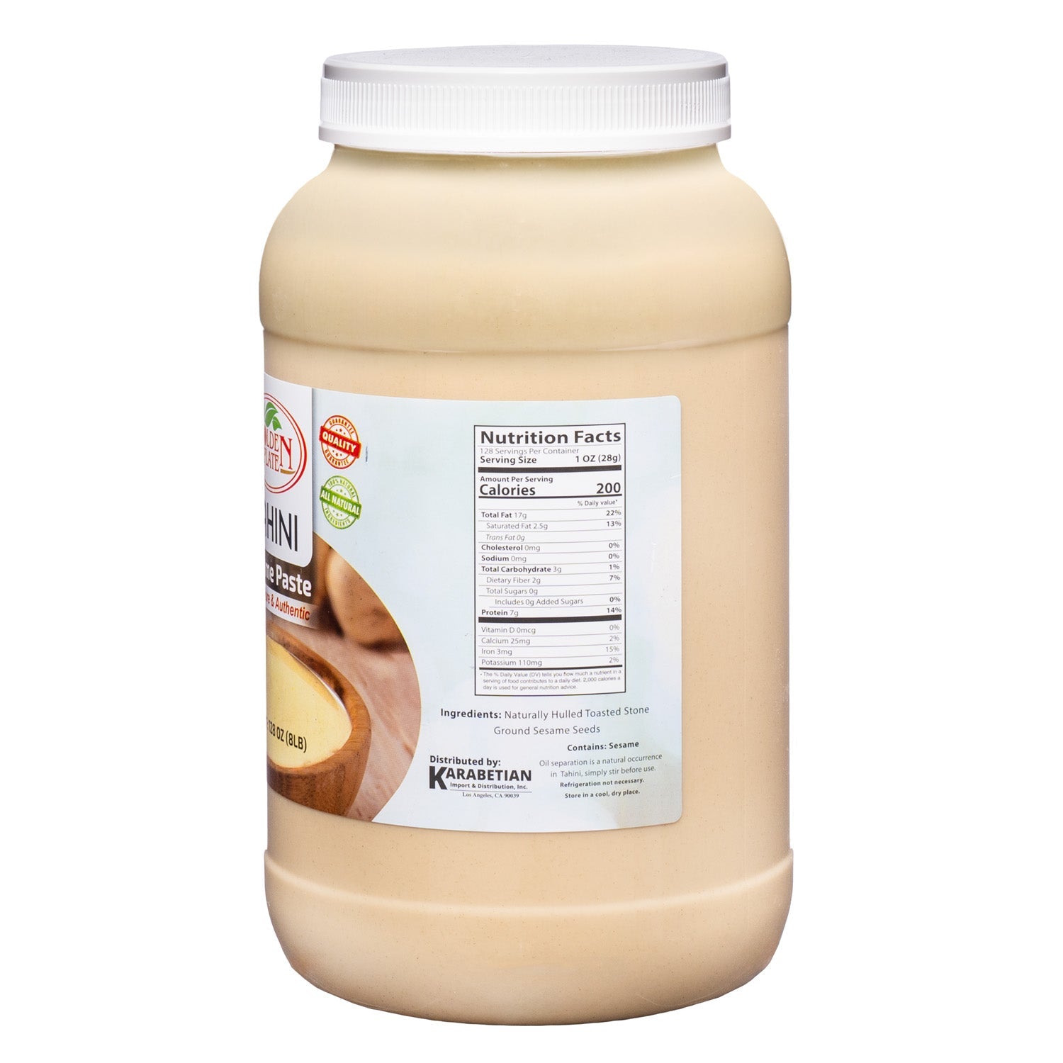 Golden Plate Sesame Paste Tahini - 8 lb (128 oz) in Glass Jar - Mideast Grocers