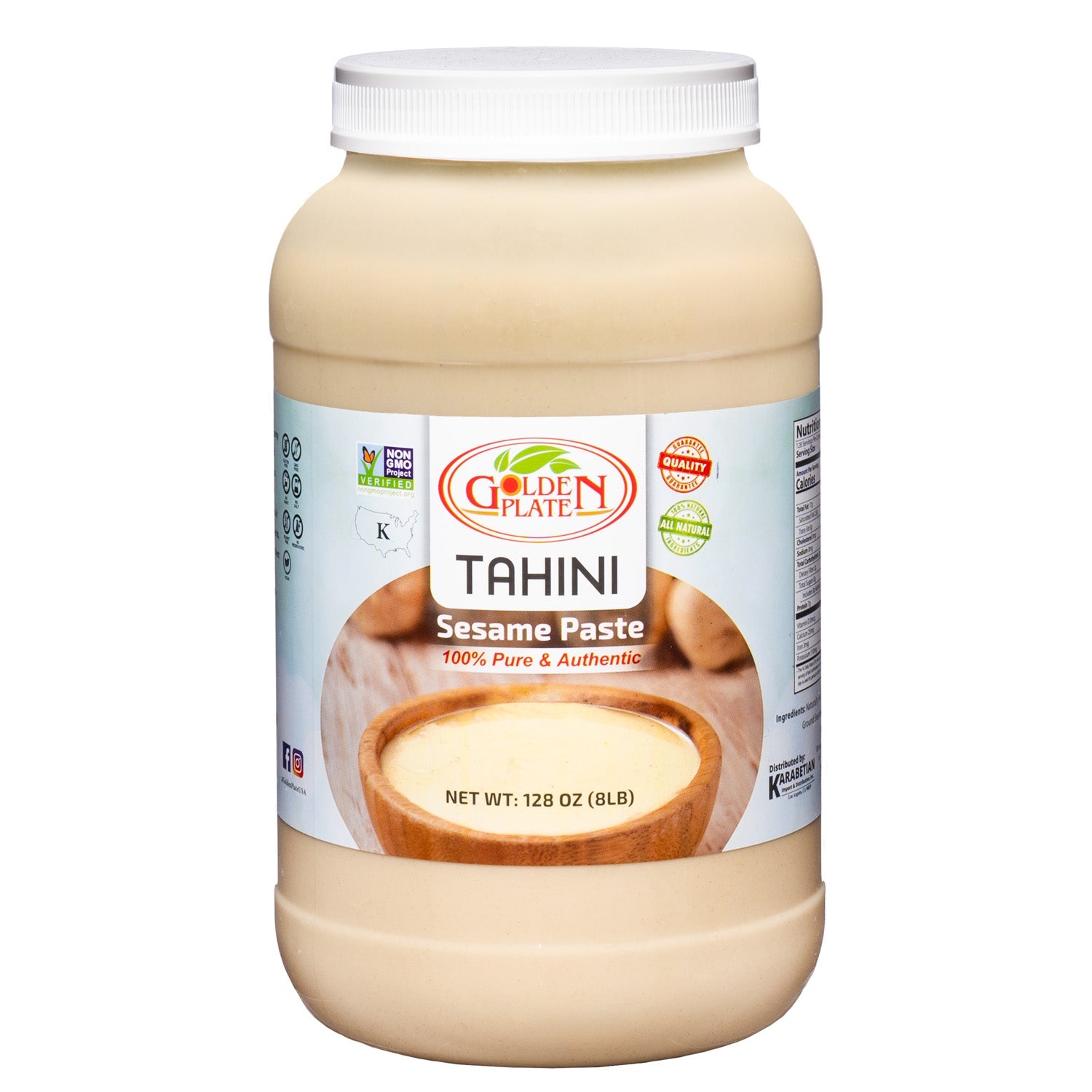 Golden Plate Sesame Paste Tahini - 8 lb (128 oz) in Glass Jar - Mideast Grocers