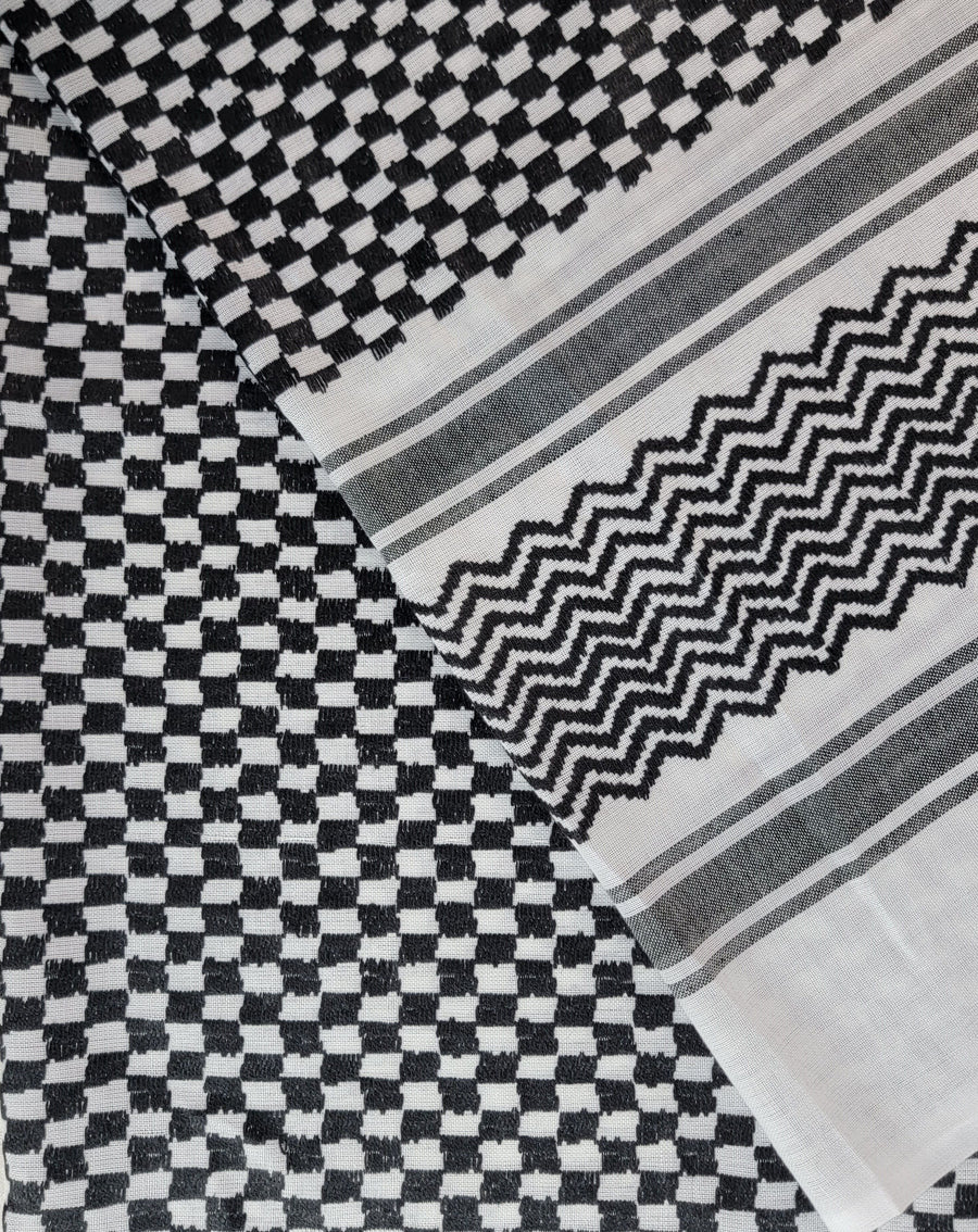 Keffiyeh Checkered Shemagh Palestinian Scarf - Black on White - Mideast Grocers