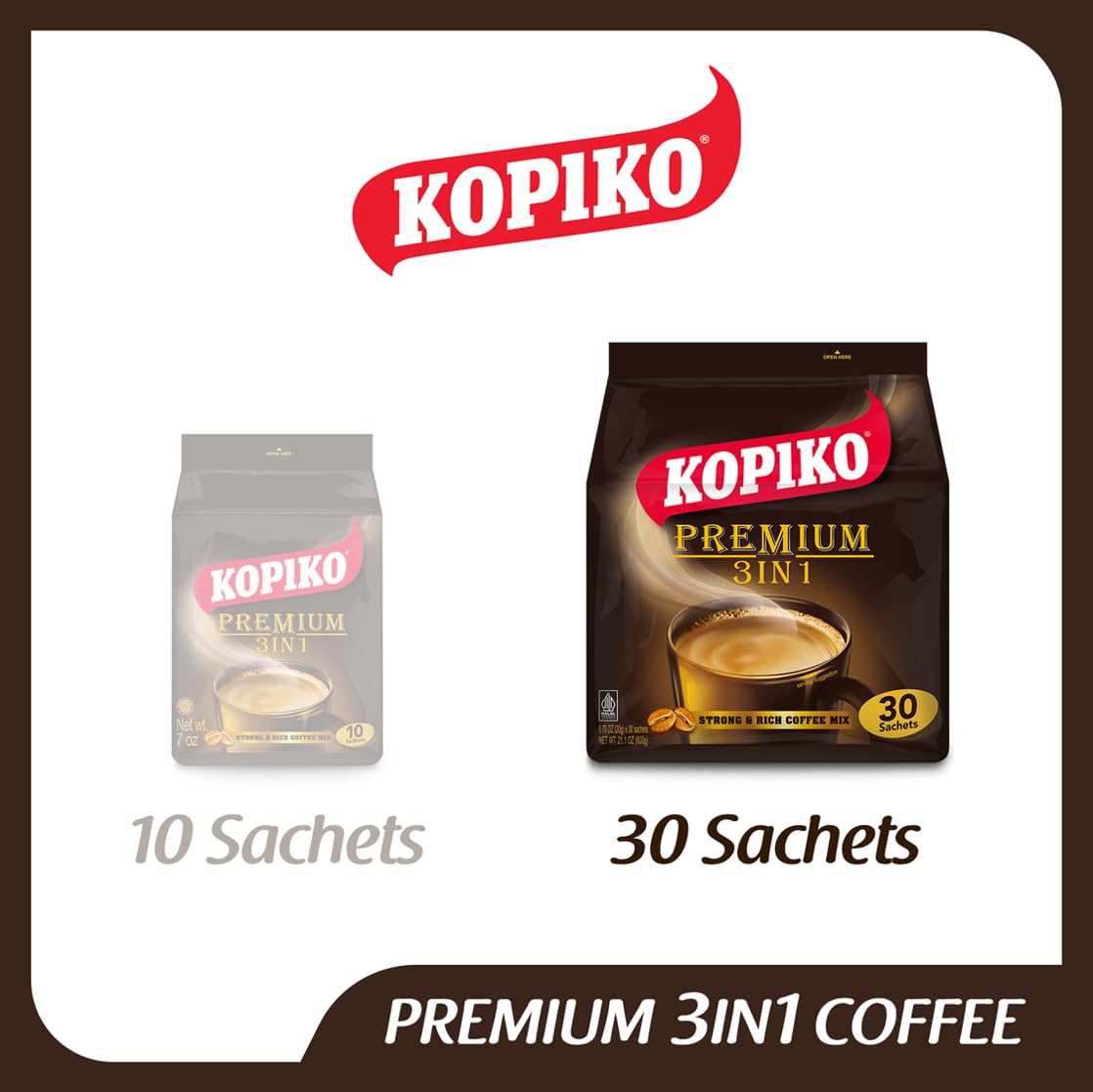 Kopiko Premium Coffee 3 - in - 1 – 21 oz (30 Sachets) Instant Coffee Mix - Mideast Grocers
