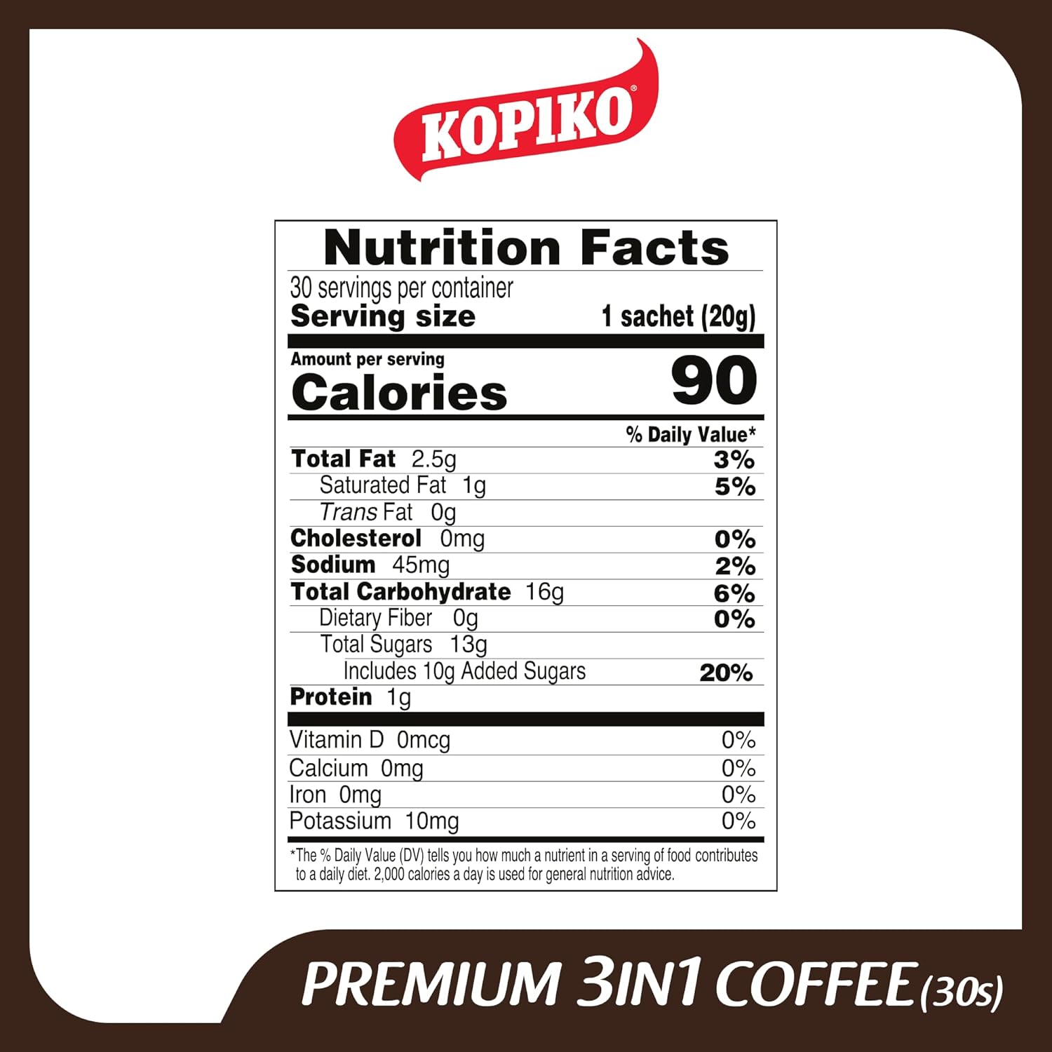Kopiko Premium Coffee 3 - in - 1 – 21 oz (30 Sachets) Instant Coffee Mix - Mideast Grocers