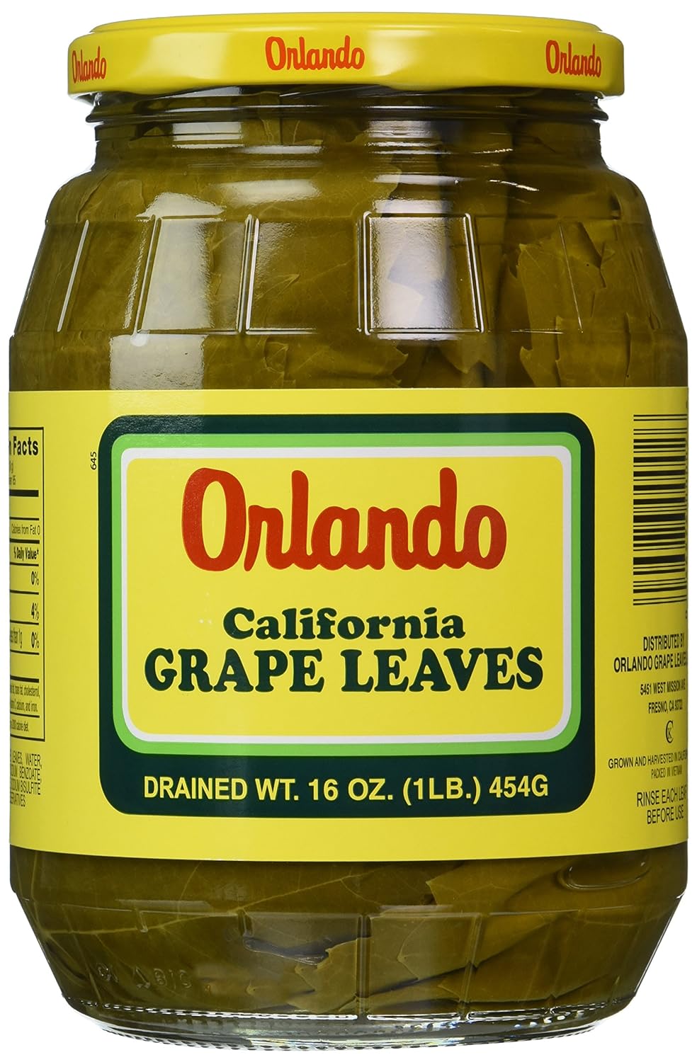 Orlando California Grape Leaves 16 Ounce (1 lb) Glass Jar - 454g - Mideast Grocers