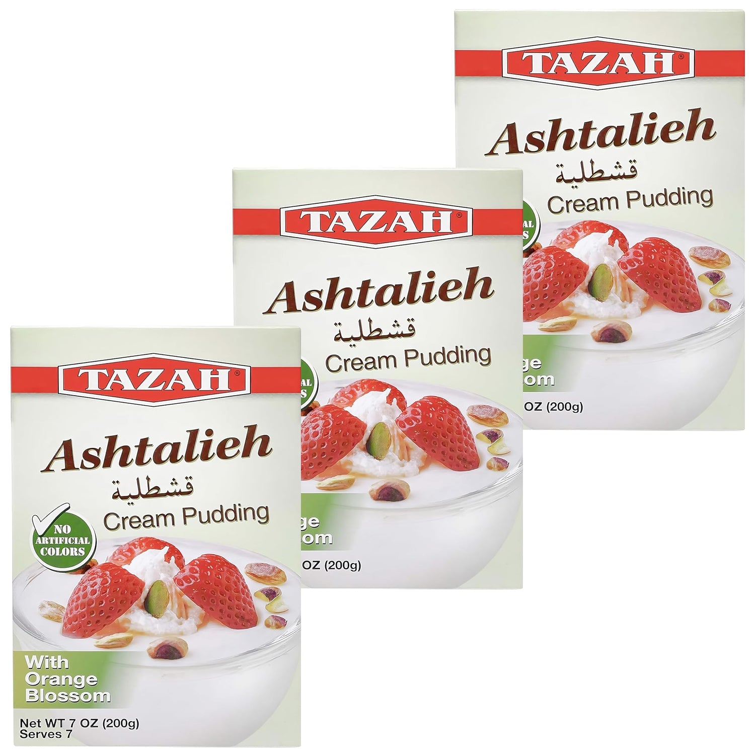 Tazah Ashtalieh, 3 - Pack (7 oz/200g Each) – Cream Pudding with Orange Blossom (Ashta) - No Artificial Colors - Mideast Grocers