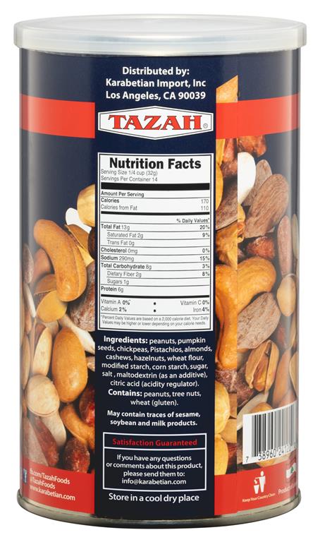 Tazah Extra Mixed Nuts Tin 1 lbs. (454g) - Mideast Grocers