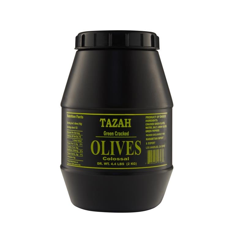 Tazah Greek Colossal Green Cracked Olives 2kg - Mideast Grocers