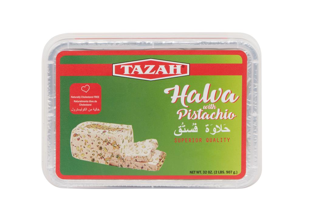 Tazah Halva (Halawa) with Pistachio 2 lb (32 oz) - Nutty & Sweet Delight - Mideast Grocers