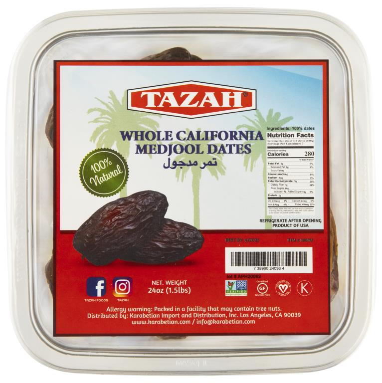 Tazah Large Premium California Medjool Dates 24 oz 1.5 lb - Mideast Grocers