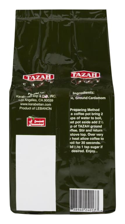 Tazah Lebanese Coffee with Cardamom 16 oz (454g) – Aromatic Ground Coffee Blend - Mideast Grocers