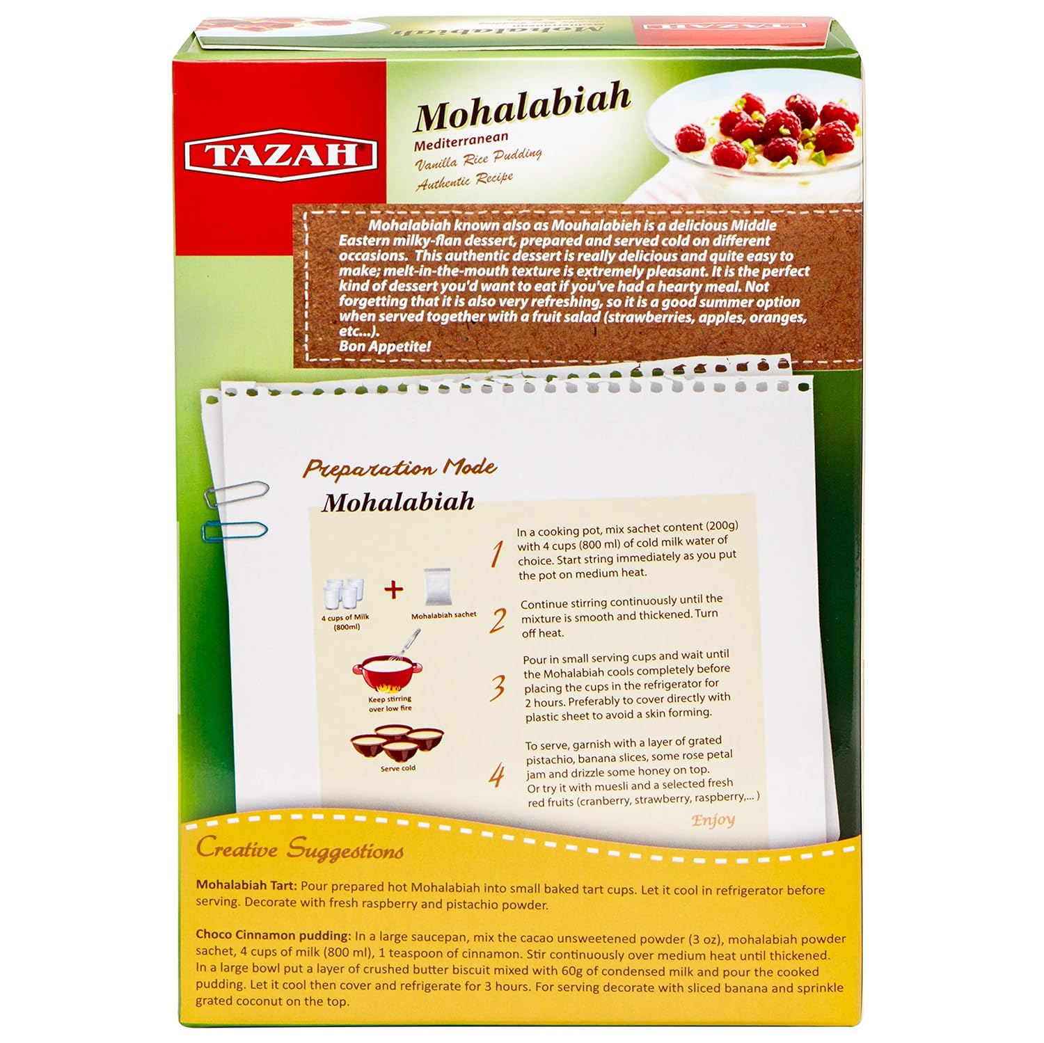 Tazah Mohalabiah, 3 - Pack (7oz/200g Each) - Authentic Lebanese Vanilla Rice Pudding Mix, Easy & Delicious Dessert Gluten - Free Recipe Ready in Minutes - Mideast Grocers