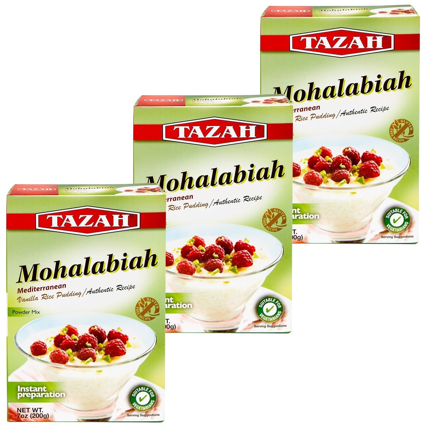 Tazah Mohalabiah, 3 - Pack (7oz/200g Each) - Authentic Lebanese Vanilla Rice Pudding Mix, Easy & Delicious Dessert Gluten - Free Recipe Ready in Minutes - Mideast Grocers