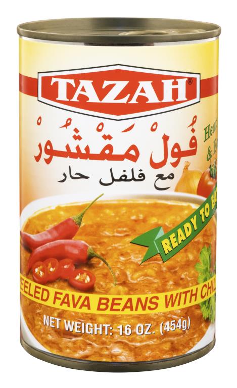 Tazah Peeled Fava Beans with Chile (Foul Mudammas) 16 oz (454g) - Mideast Grocers