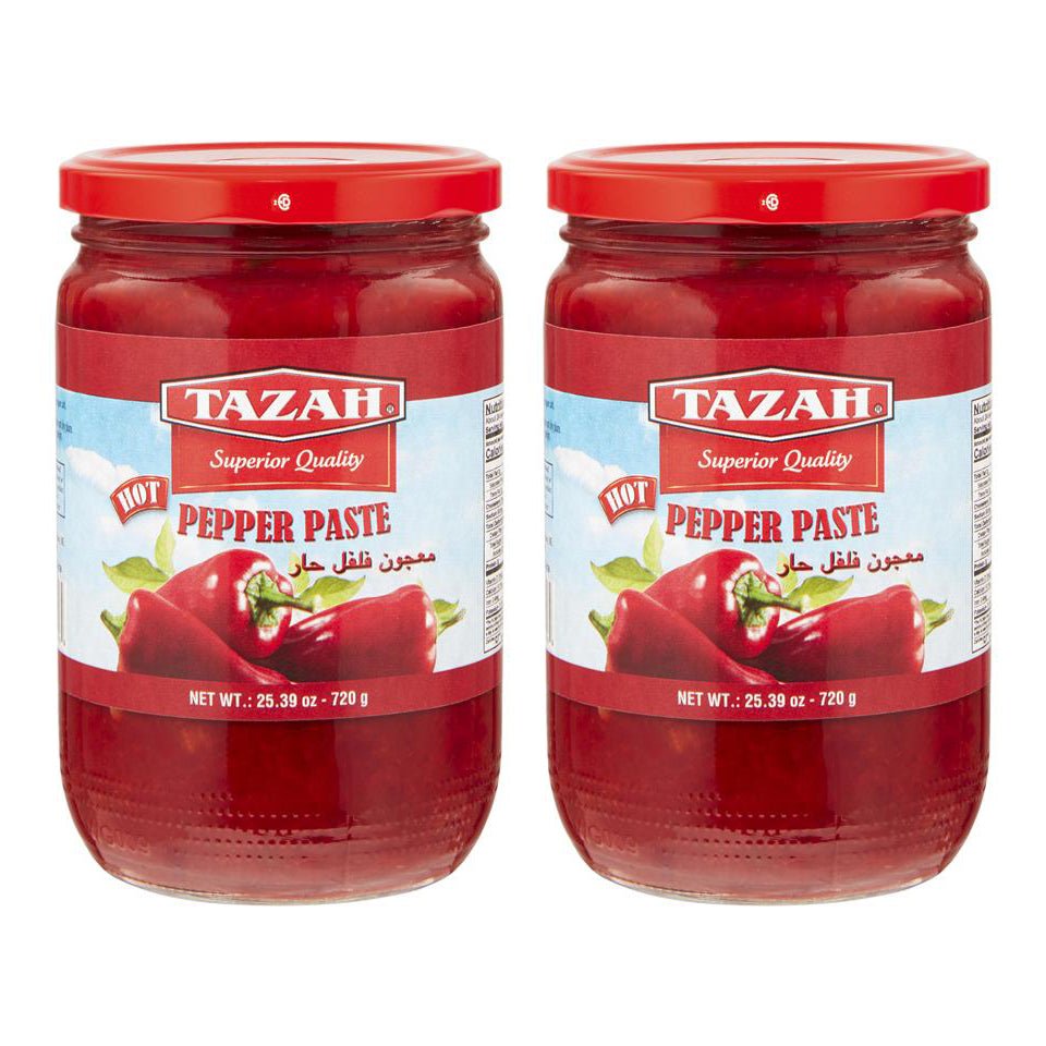 Tazah Pepper Paste, 2 Pack (25.39 oz/720g Each) – Middle Eastern Flavor Perfect for Muhammara, Dolma, Pasta & More (Hot) - Mideast Grocers