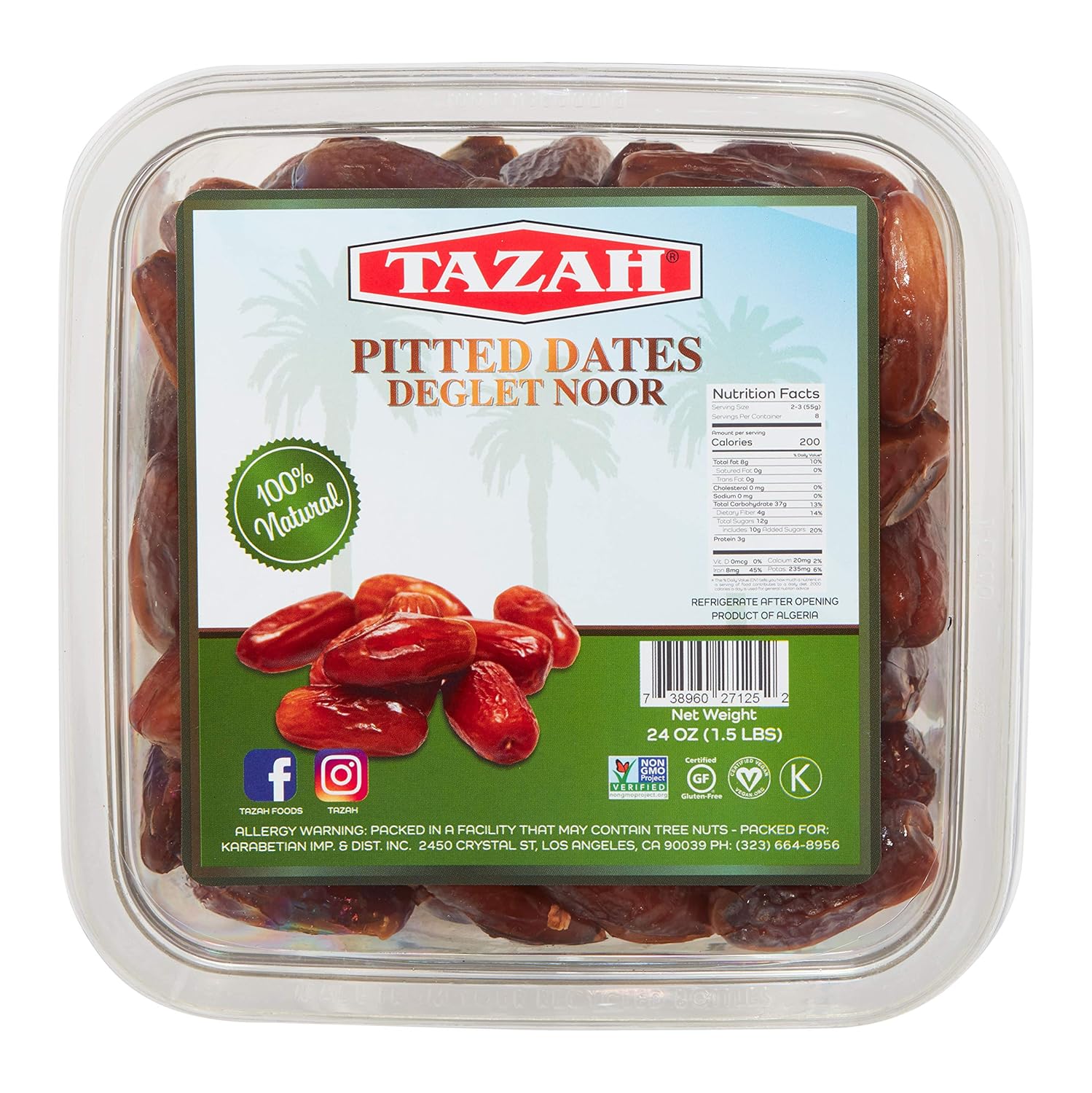 Tazah Premium Deglet Nour Pitted Dates 24 oz 1.5 lbs - Mideast Grocers