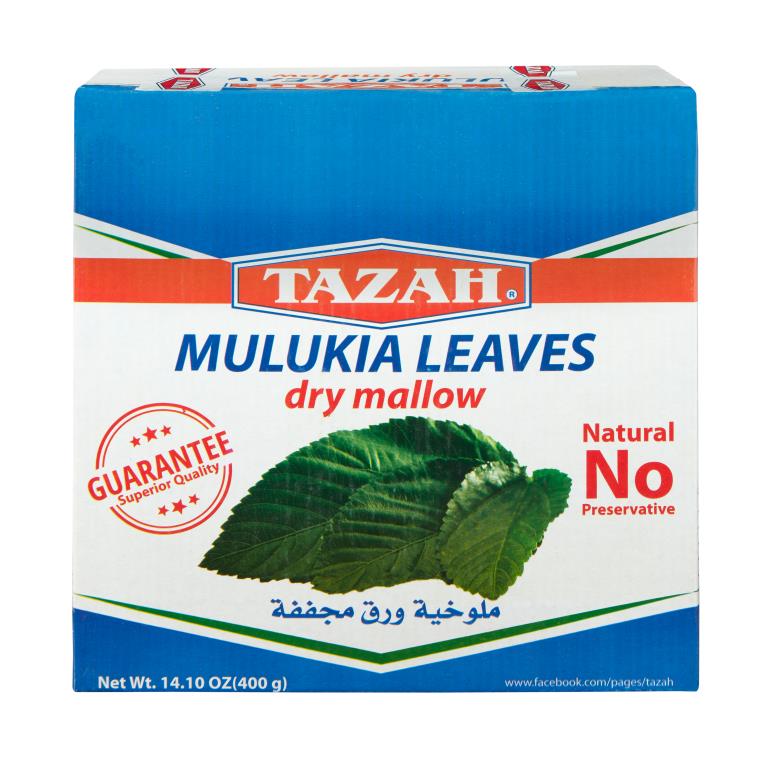 Tazah Premium Mulukia (Molokhia) Leaves Egyptian Dry Mallow 400g (14 Oz) Box - Mideast Grocers