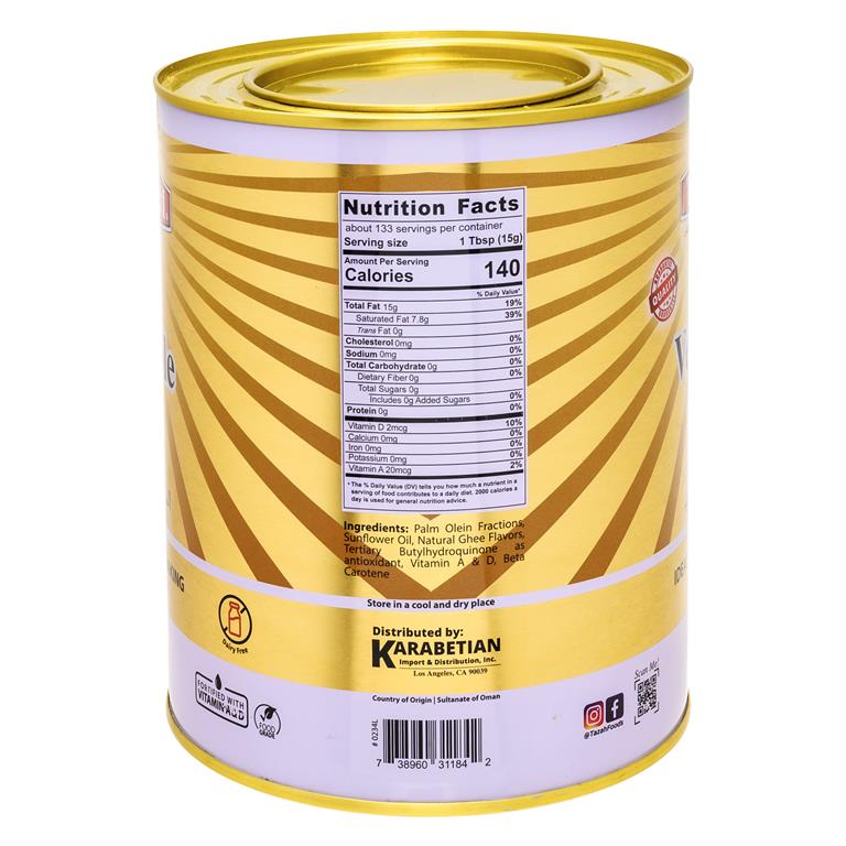 Tazah Pure Vegetable Ghee 2 kg - Premium Quality Cooking & Baking Fat - Mideast Grocers