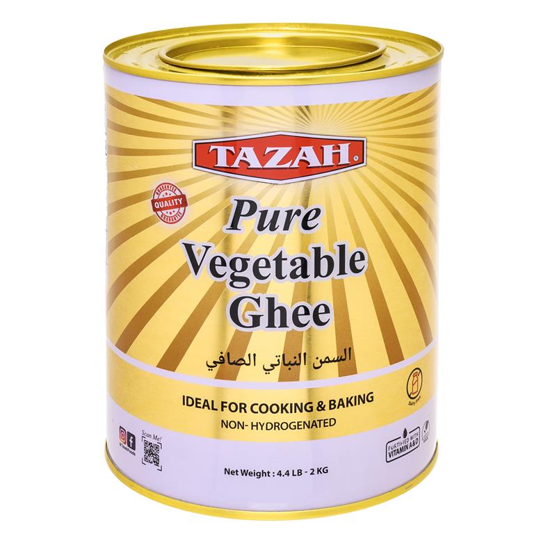 Tazah Pure Vegetable Ghee 2 kg - Premium Quality Cooking & Baking Fat - Mideast Grocers