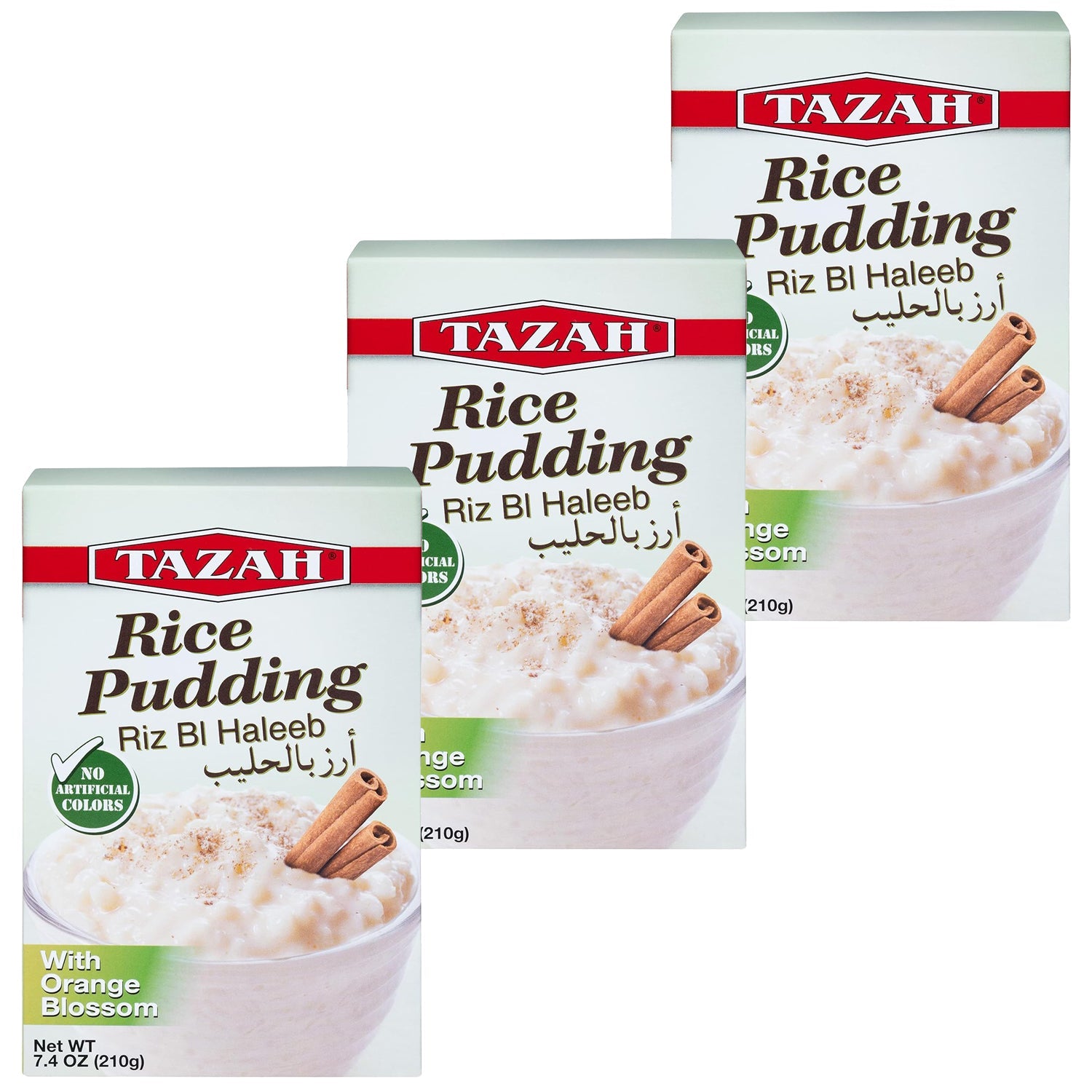 Tazah Rice Pudding (Riz bi Haleeb), 3 - Pack (7.4 oz/210g Each) – Traditional Lebanese Recipe Perfect for Dessert or Snack - Mideast Grocers