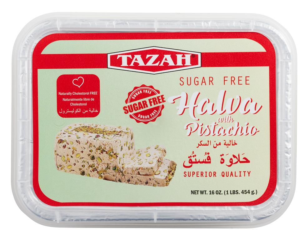 Tazah Sugar - Free Halva (Halawa) with Pistachio 1 lb (16 oz) - Mideast Grocers