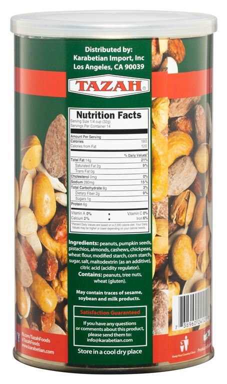 Tazah Super Mixed Nuts Tin 1 lbs. (454g) - Mideast Grocers