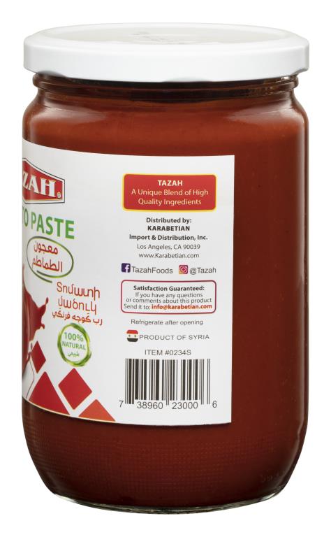 Tazah (Syrian) Tomato Paste 24 oz (680g) - Mideast Grocers