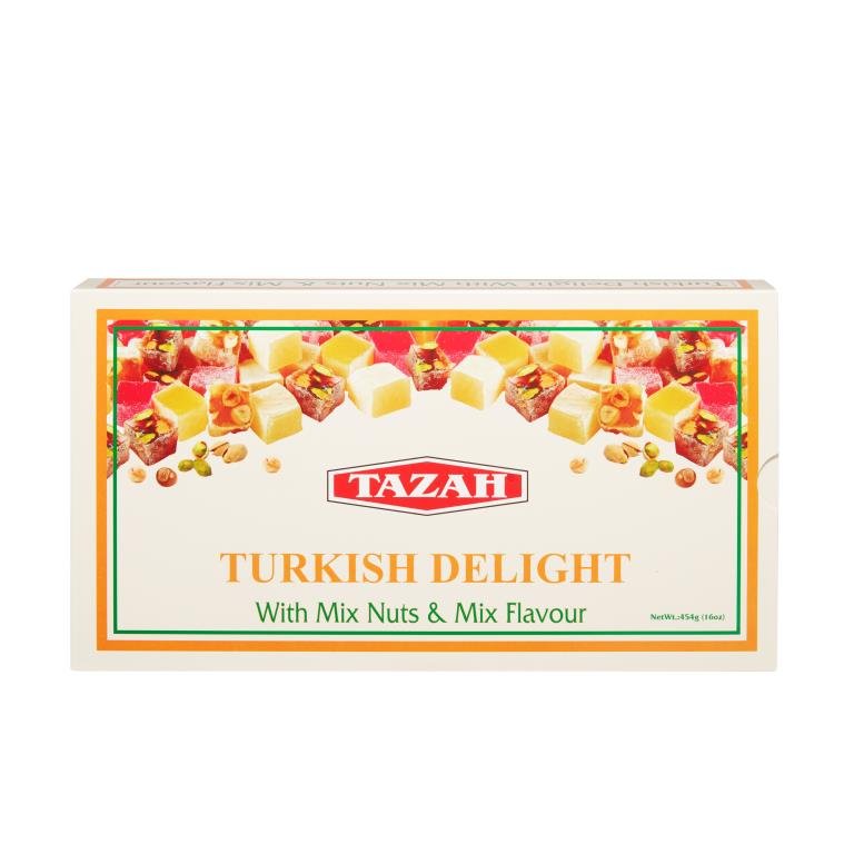 Tazah Turkish Delight (Lokum) with Mixed Nuts & Flavors – 1 lb (454g) - Mideast Grocers