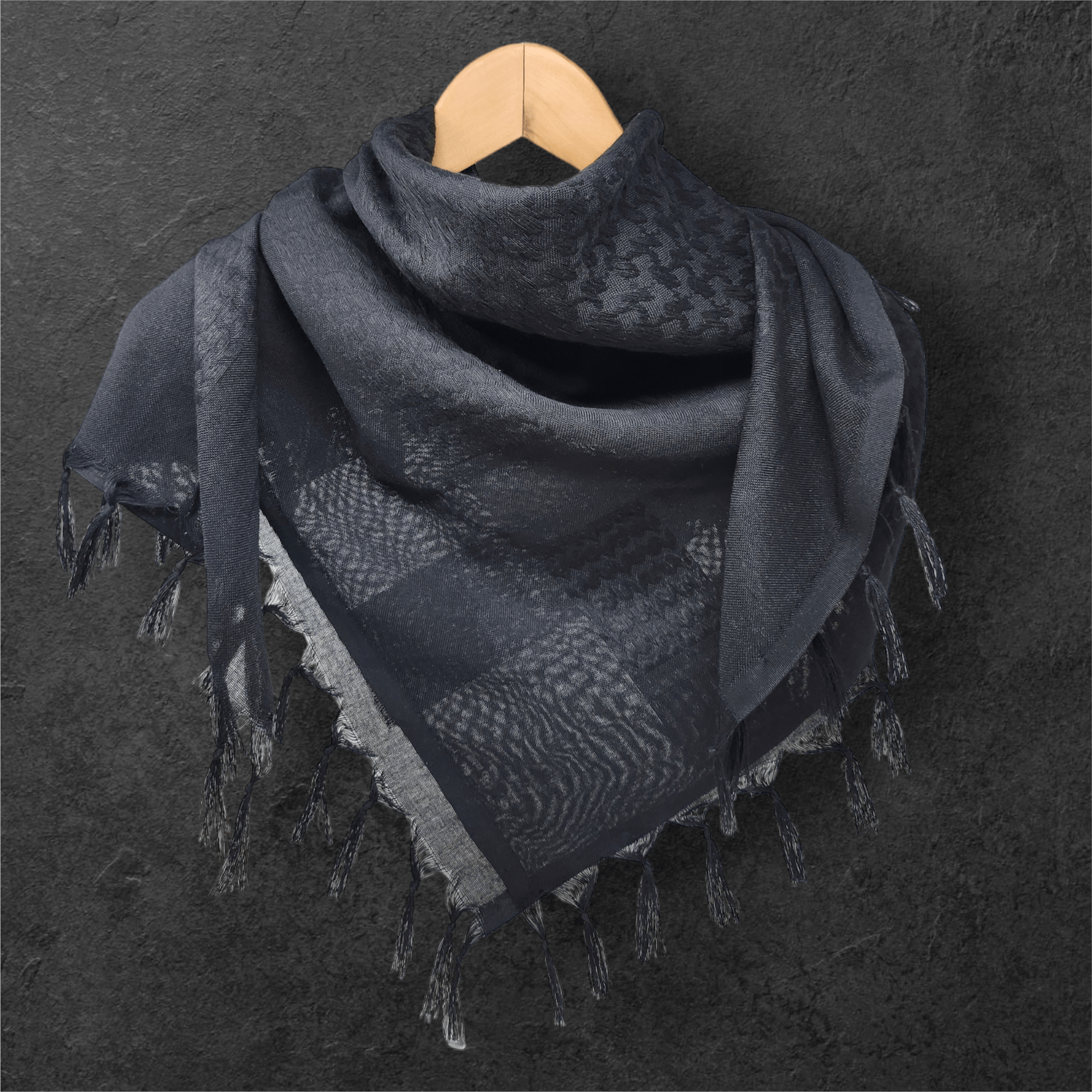 Keffiyeh Shemagh Palestinian Scarf 100% Cotton - Black on Black - Mideast Grocers