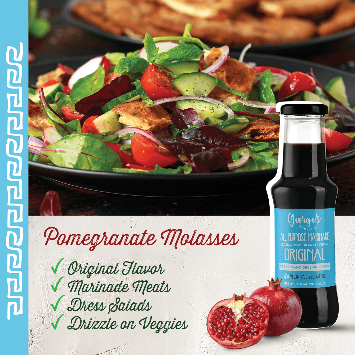George's Regional Pomegranate Molasses All Purpose Marinade and Dressing Sauce (Original Flavor 300 mL/10.14 fl.Oz) - Mideast Grocers